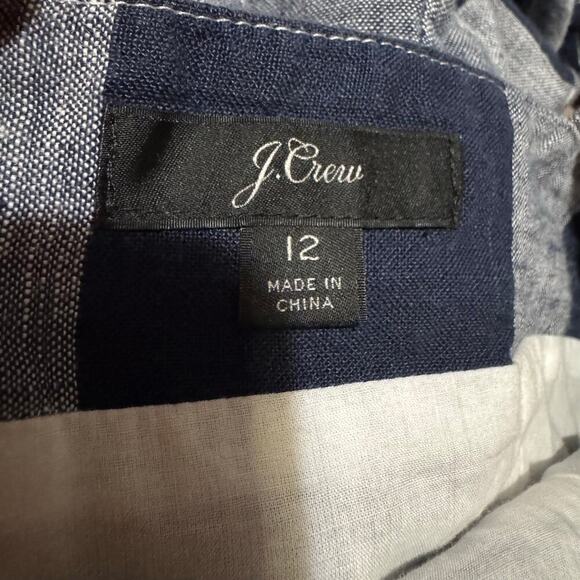 J.CREW Gingham Beauchamps Linen Spaghetti Strap Jumpsuit In Navy Ivory Size 12 - Picture 9 of 10